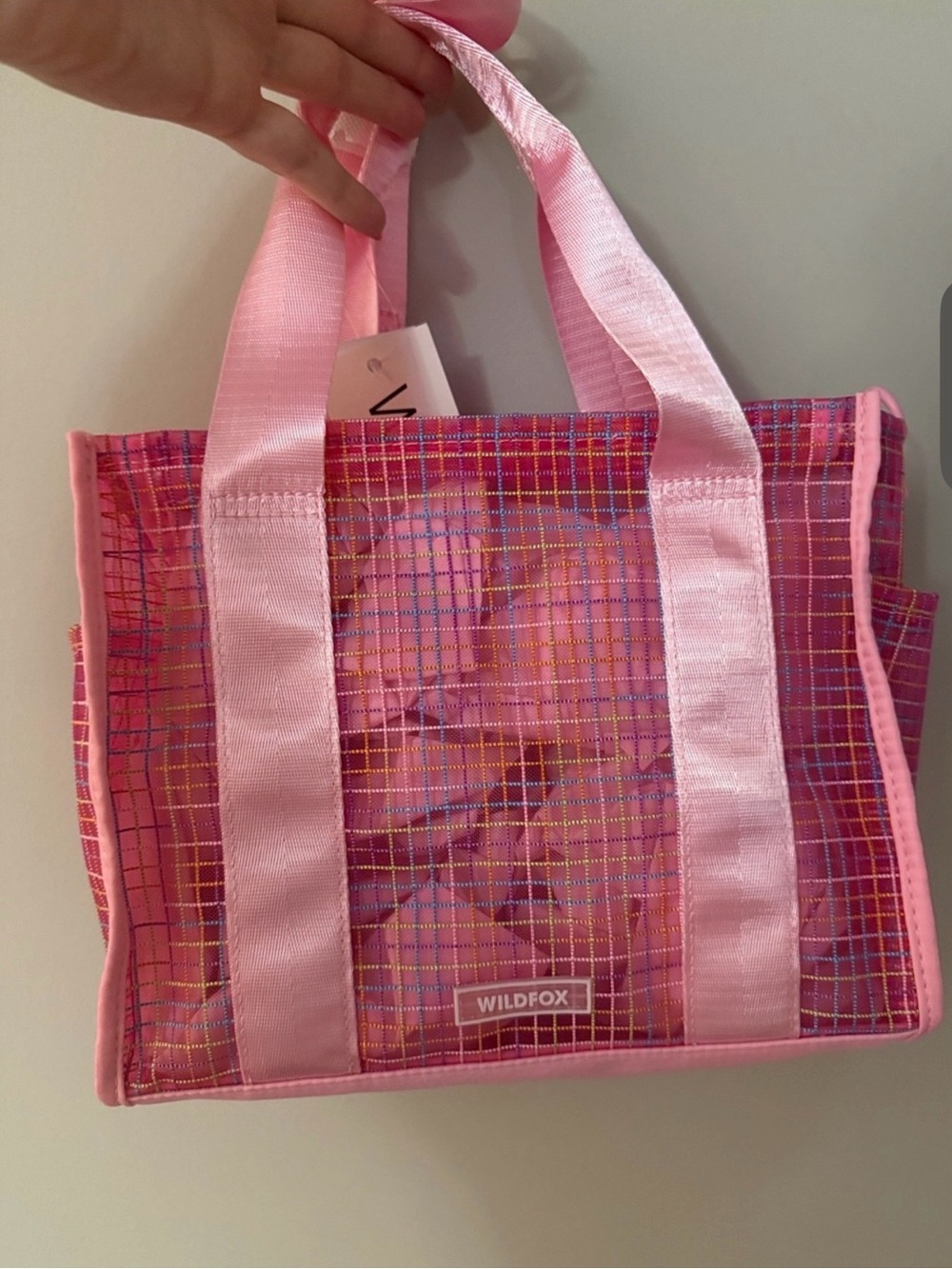 Wildfox Pink Iridescent Grid Tote